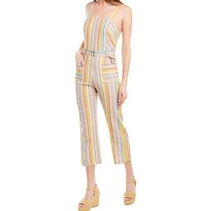 Ellejay Holly Pastel Rainbow Striped Linen Blend Cropped Jumpsuit‎ Size Medium